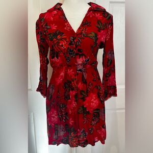 Zara Women Button Down Red Floral Mini Dress Size S